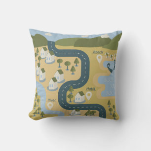 Stilvolle Cartoon Landschaft Reiseplan Kissen
