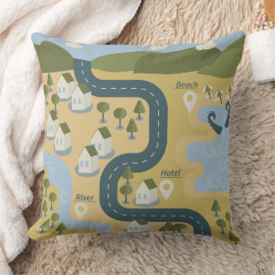 Stilvolle Cartoon Landschaft Reiseplan Kissen