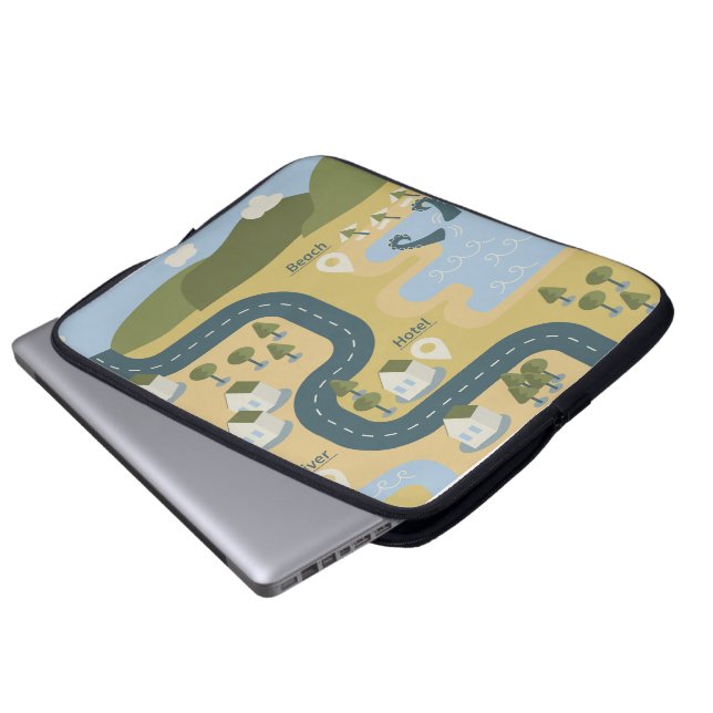 Stilvolle Cartoon Landschaft Reiseplan Laptopschutzhülle (Vorne Knopf)