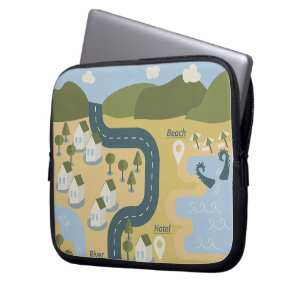 Stilvolle Cartoon Landschaft Reiseplan Laptopschutzhülle