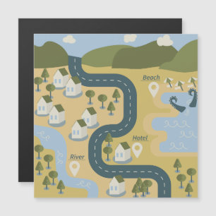 Stilvolle Cartoon Landschaft Reiseplan Magnetkarte