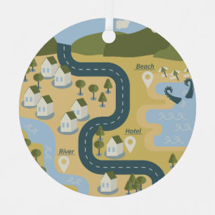 Stilvolle Cartoon Landschaft Reiseplan Ornament Aus Metall