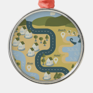 Stilvolle Cartoon Landschaft Reiseplan Ornament Aus Metall