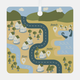 Stilvolle Cartoon Landschaft Reiseplan Ornament Aus Metall