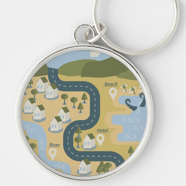 Stilvolle Cartoon Landschaft Reiseplan Schlüsselanhänger (Vorne)