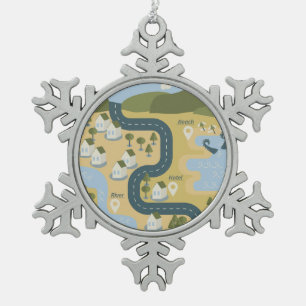 Stilvolle Cartoon Landschaft Reiseplan Schneeflocken Zinn-Ornament