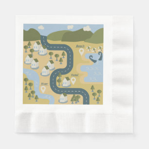 Stilvolle Cartoon Landschaft Reiseplan Serviette