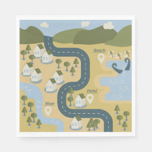 Stilvolle Cartoon Landschaft Reiseplan Serviette