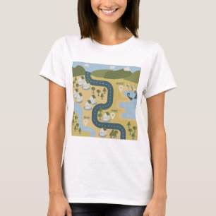Stilvolle Cartoon Landschaft Reiseplan T-Shirt