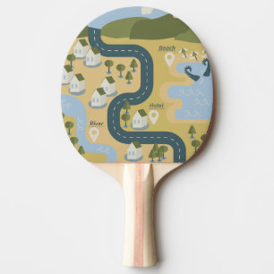 Stilvolle Cartoon Landschaft Reiseplan Tischtennis Schläger