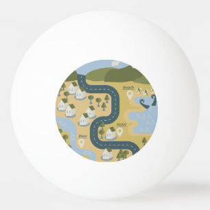 Stilvolle Cartoon Landschaft Reiseplan Tischtennisball