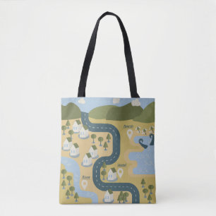 Stilvolle Cartoon-Landschafts-Reisekarte Tasche