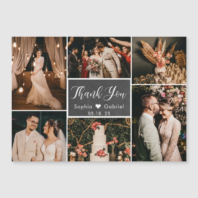 Stilvolle Chalkboard Pic Collage Wedding Vielen Da Magnetkarte (Vorderseite)