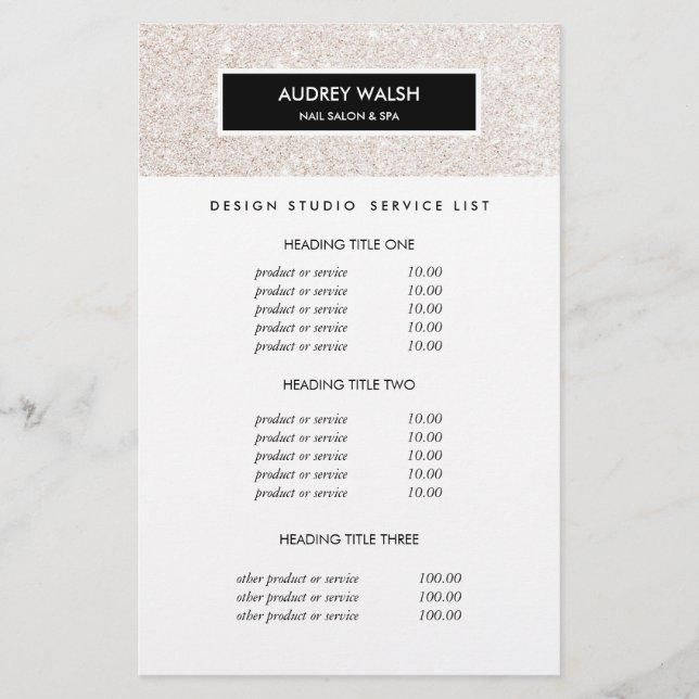Stilvolle Champagner Rosa Salon Preise & Service Flyer (Vorne)