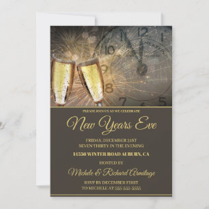 Stilvolle Champagner- und Uhr-Silvester-Einladung Einladung