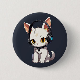 Stilvolle charmante Katze in Kopfhörern Button