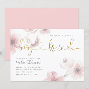 Stilvolle Cherry Blossom Gold Baby Brunch Dusche Einladung
