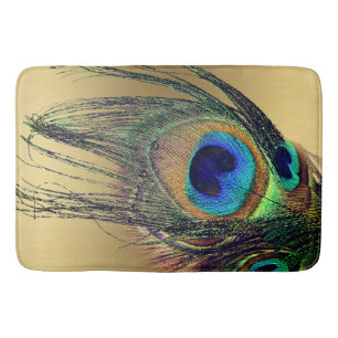 Stilvolle Chic Blue Gold Peacock Feather Badematte