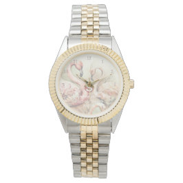 Stilvolle Chic Flamingo Monogram Personalisiert Armbanduhr
