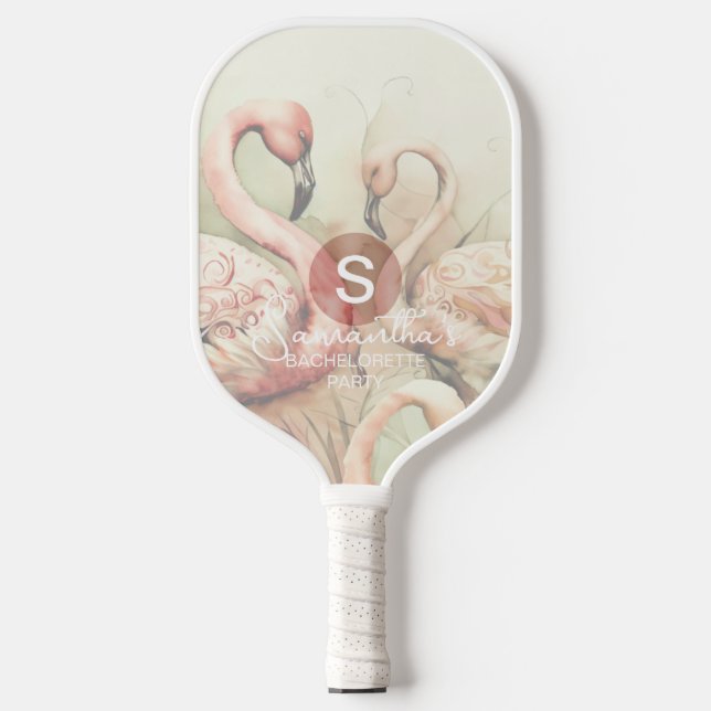 Stilvolle Chic Flamingo Monogram Personalisiert Pickleball Schläger (Vorderseite)