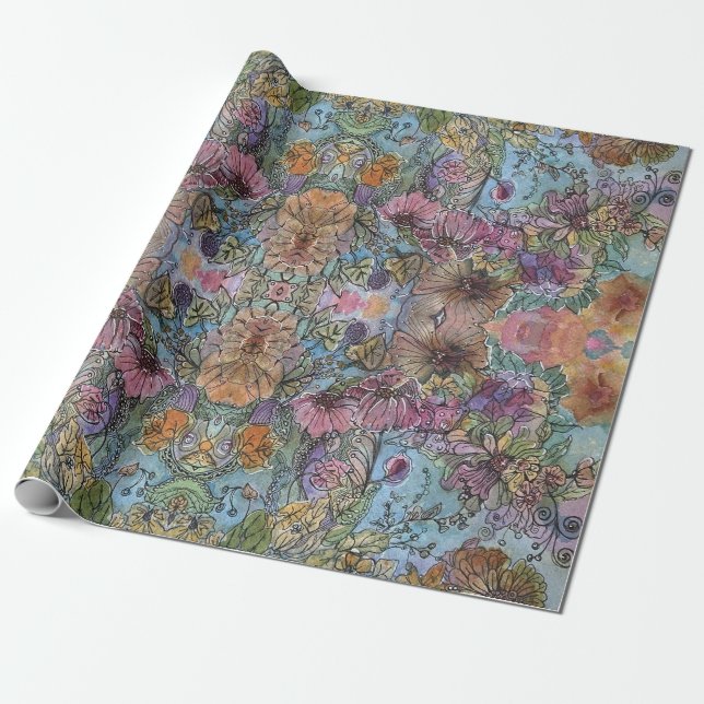Stilvolle Chic Flower Garden Aquarellbilder Geschenkpapier (Ungerollt)