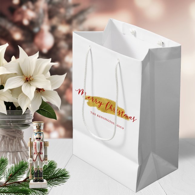 Stilvolle Chic Gold Foil Frohe Weihnachten Mittlere Geschenktüte (Stylish Chic Gold Foil Merry Christmas Medium Gift Bag)