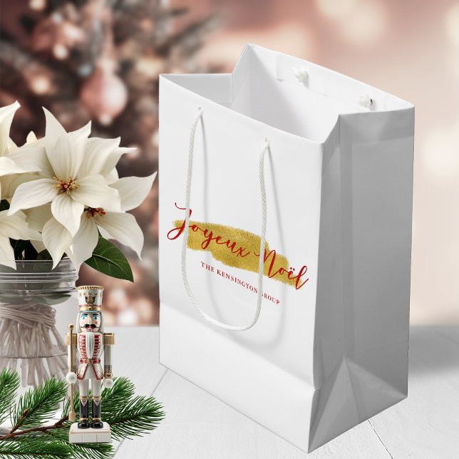 Stilvolle Chic Gold Foil Joyeux Weihnachten Weihna Mittlere Geschenktüte (Stylish Chic Gold Foil Joyeux Noel Christmas Medium Gift Bag)