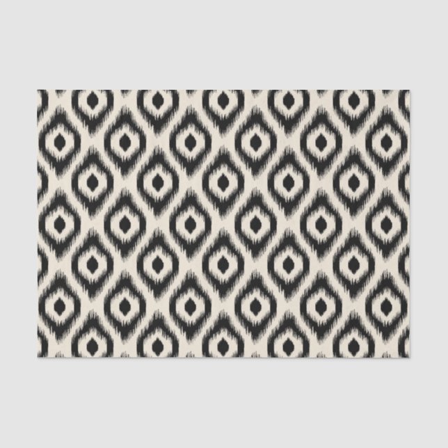 Stilvolle Chic Mod Black Ivory Diamond Ikat Muster Seidenpapier (Vorderseite)
