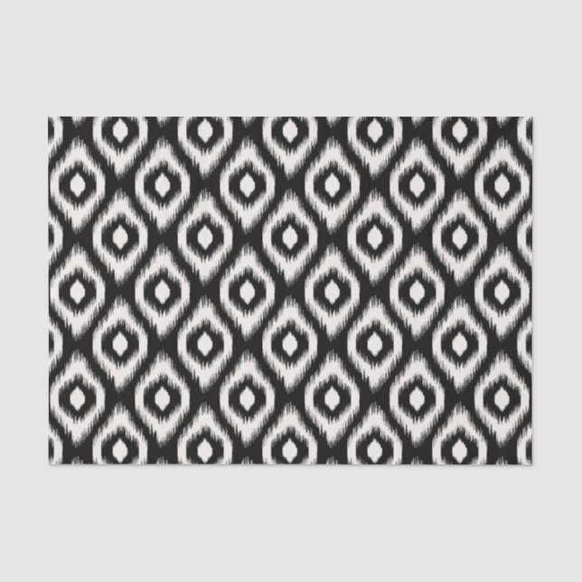 Stilvolle Chic Mod Black Ivory Diamond Ikat Muster Seidenpapier (Vorderseite)