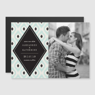 Stilvolle Chic Mod Diamond Ikat Foto Save the Date Magneteinladung