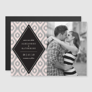 Stilvolle Chic Mod Diamond Ikat Foto Save the Date Magneteinladung
