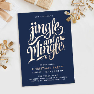 Stilvolle Chic Navy Blue Weihnachtsschrift Folieneinladung