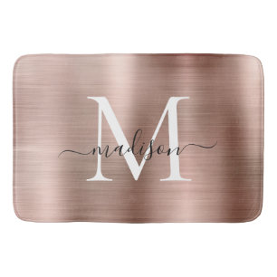 Stilvolle Chic Rose Gold Steel Metal Monogram Scri Badematte