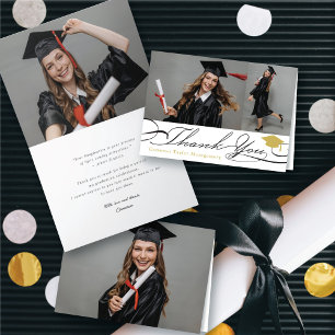 Stilvolle Chic Script Graduation Cap 2 Foto Grad Dankeskarte