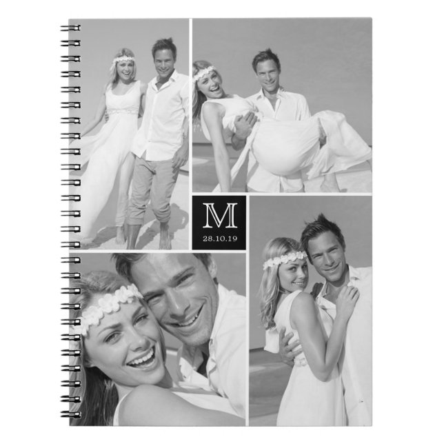 Stilvolle Chic Square Monogram Wedding Foto Collag Notizblock (Vorderseite)