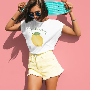 Stilvolle Citrus Lemon Yellow Summer Monogram T-Shirt
