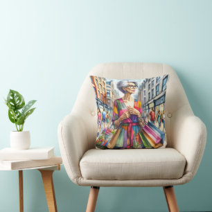 Stilvolle City Woman Shopper Kissen