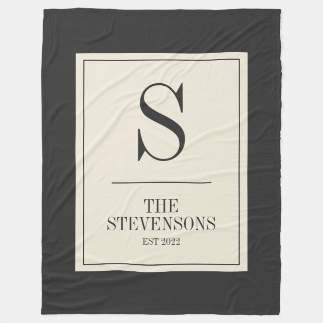 Stilvolle Classic Family Monogram Est Schwarz-weiß Fleecedecke (Vorderseite)