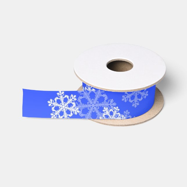 Stilvolle Cobalt Blue Snowflakes Moderne Weihnacht Satinband (Spule)