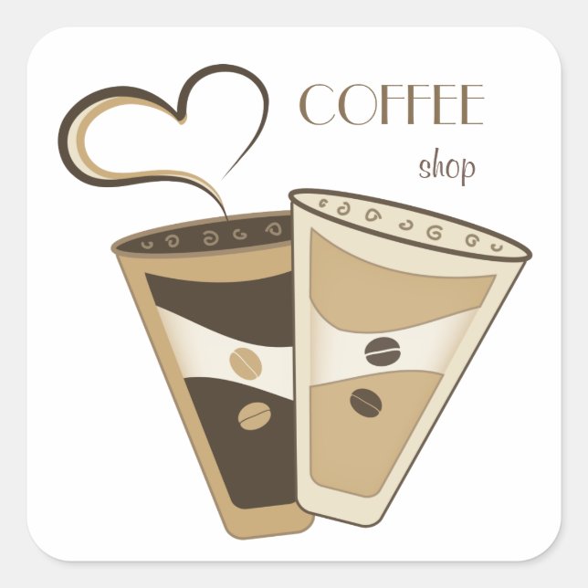 Stilvolle Coffee Shop-Aufkleber Quadratischer Aufkleber (Vorderseite)