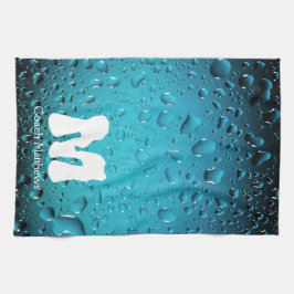 Stilvolle Coole blaue Wassertropfen Monogram Küchentuch