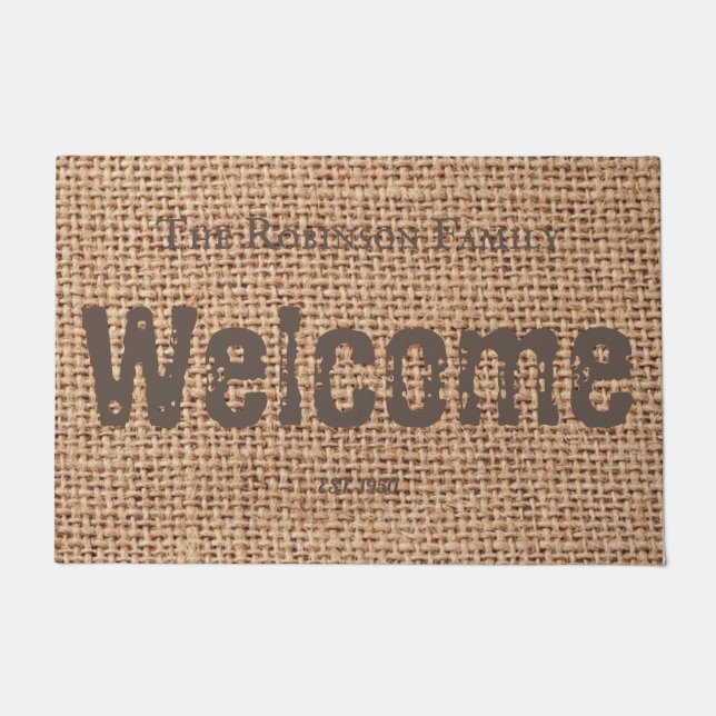 Stilvolle coole Lexikon rustikale Designburlap-Fam Fußmatte (Vorderseite)