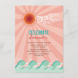 Stilvolle coole Wellenladen rosa Sun-Sommer-Party Einladung