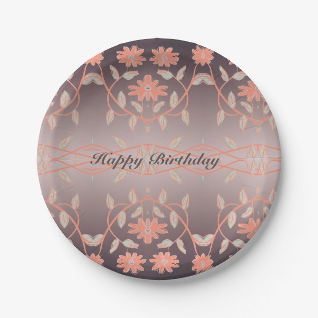 Stilvolle Coral Floral Pappteller (Vorderseite)