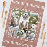 Stilvolle Custom Text Foto Collage Dogs Terracotta Geschirrtuch<br><div class="desc">Erstellen Sie ein schönes personalisiertes Küchentuch mit neun Ihrer Lieblings-Fotos und gerahmt mit den Worten "Zuhause ist, wo mein Hund ist". Dieses Design zeichnet sich durch einen klassischen weißen Typ auf einem stilvollen Terrakotta-Hintergrund aus und der Text kann angepasst werden, wenn Sie etwas Anderes bevorzugen. Eine vielseitige Vorlage, die perfekt...</div>