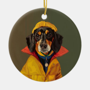 Stilvolle Dackel Keramik Ornament