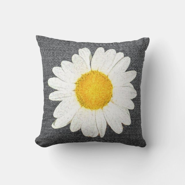 Stilvolle Daisy in Dunkelgrau, Weiß und Gelb Kissen (Vorderseite)