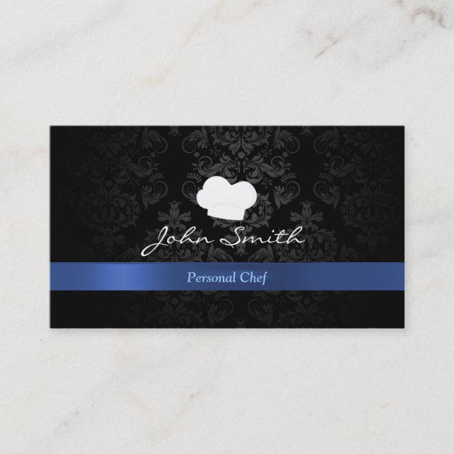 Stilvolle Damask Blue Ribbon Koch Business Card Visitenkarte (Vorderseite)