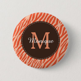 Stilvolle Dark Orange Zebra Print Monogram und Nam Button