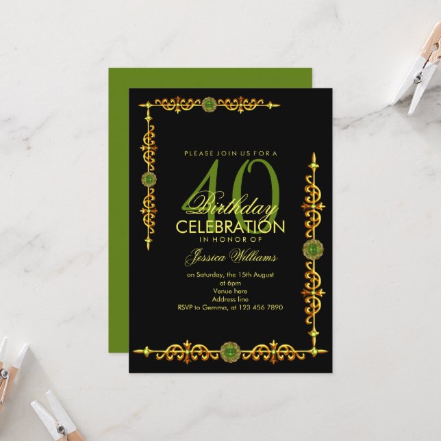 Stilvolle Dekorationsgrenze, Peridot Gem Birthday Einladung (Vorderseite/Rückseite Beispiel)